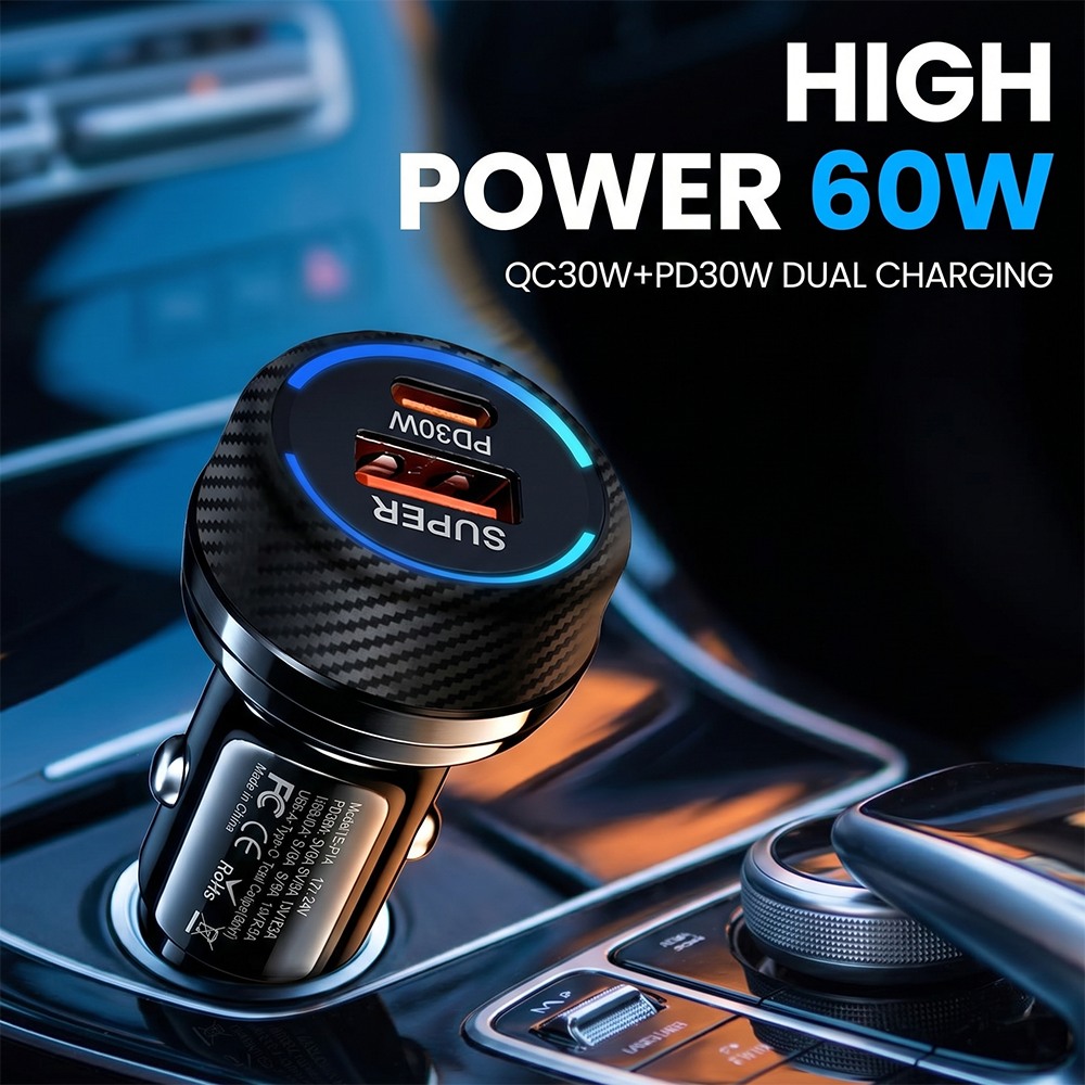 Usb C Power Adapter - High Power 60W Dual Port Car