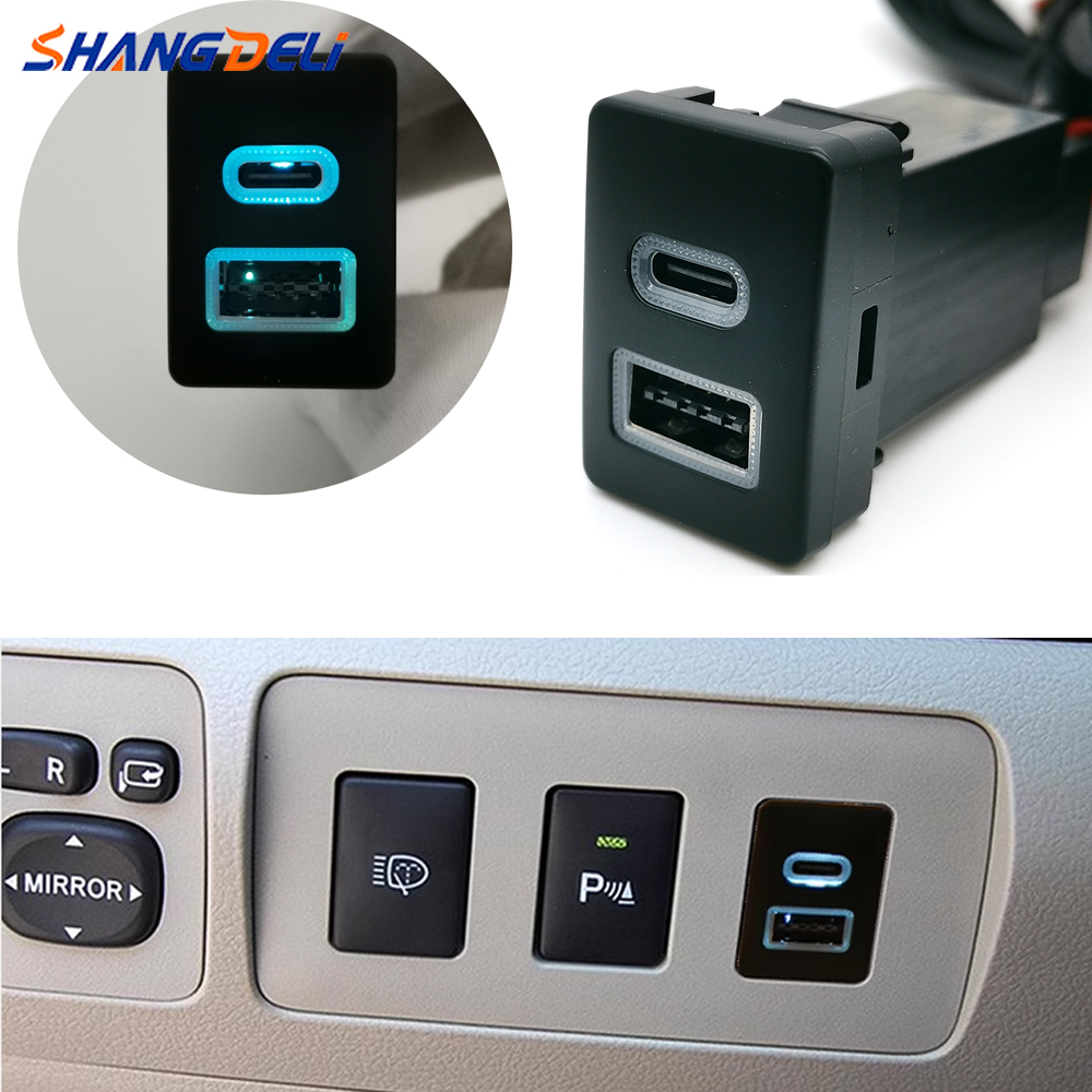 Usb C Power Adapter - Car Blue LED Light Dual Charger