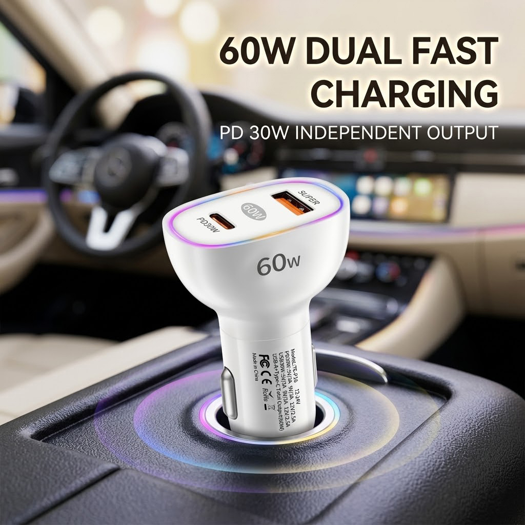 Dual Port 60W Car Charger USB  - Usb C Power Adapter recension och pris