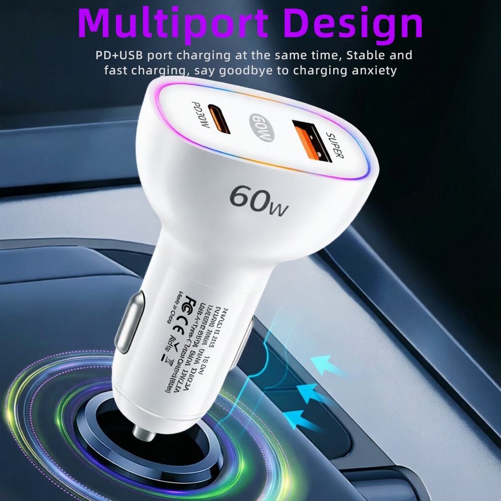 Dual Port 60W Car Charger USB  - Usb C Power Adapter recension och pris