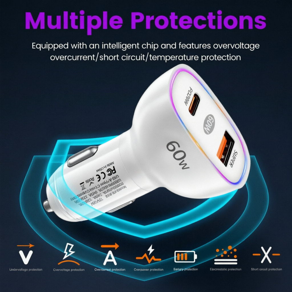 Dual Port 60W Car Charger USB  - Usb C Power Adapter recension och pris